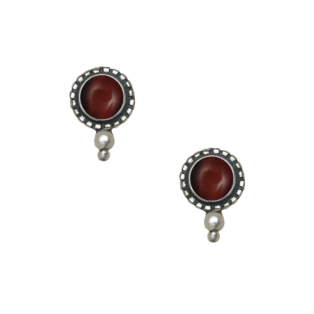 Sterling Silver Red Tiger Eye Post Stud Earrings